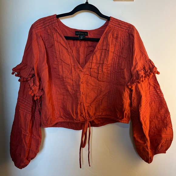 House of Harlow 1960 Peasant Sleeve Bell Sleeve Blouse Rust Orange - Picture 3 of 6
